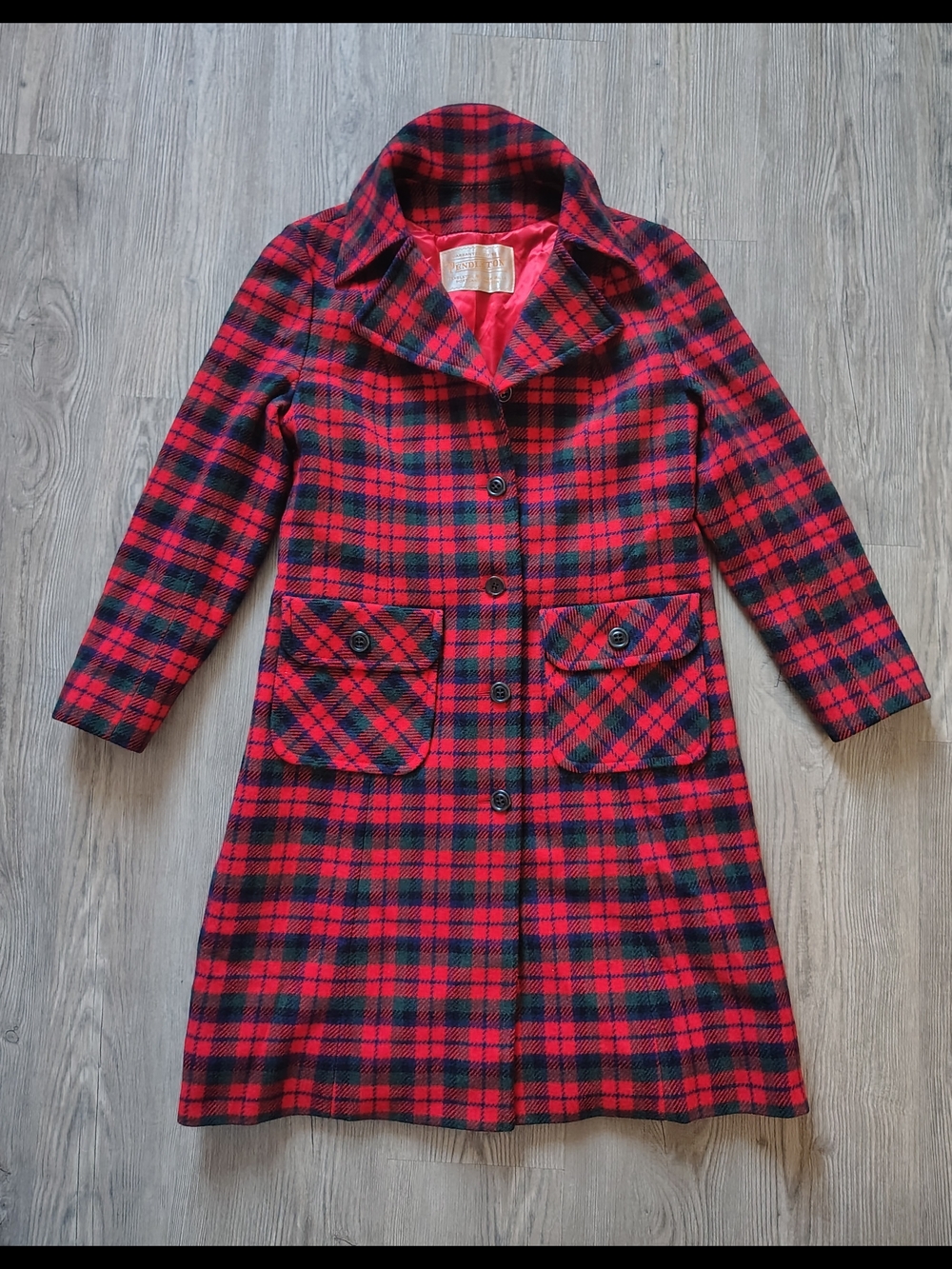 VTG Pendleton Women's Red Tartan Plaid Pure Virgin Wool Midi Pea Coat Sz 6/8 USA - Picture 1 of 12